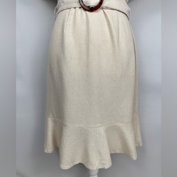 NWT Monteau Shirtdress Short Sleeves Linen Blend Belt Beige Medium Preppy - Picture 2 of 10